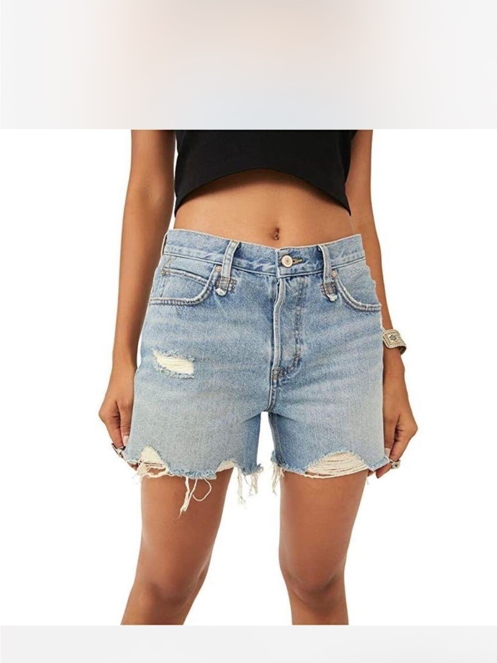 Free People makai button fly cutoff distressed denim shorts 28(6) - Picture 2 of 8